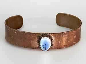 Golden Hills Turquoise Pure Copper Hand Stamped Cuff Bracelet Southwestern NEW